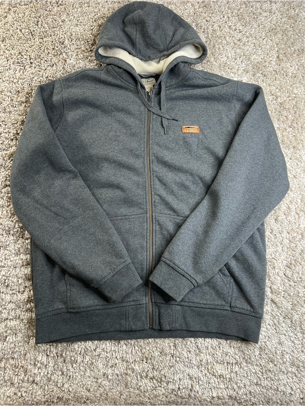 L.L. Bean Charcoal Gray Hooded Sherpa-Lined Full-Zip Jacket large
